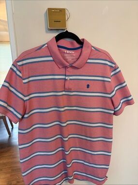 Izod Pink Polo with Blue and White Stripes